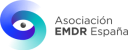 Logotipo de la Asociación EMDR España, representado con una figura abstracta en tonos azul y turquesa que incluye un ojo estilizado. A la derecha, el nombre de la asociación se muestra en tipografía moderna de color gris oscuro. Este logotipo representa a una entidad dedicada a la terapia EMDR, técnica reconocida para el tratamiento de traumas y problemas emocionales.
